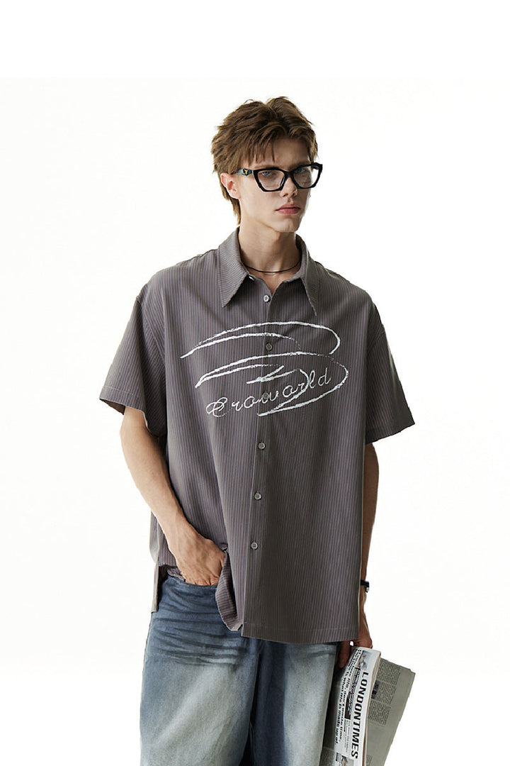 Striped Hand-Drawn Logo Print Shirt