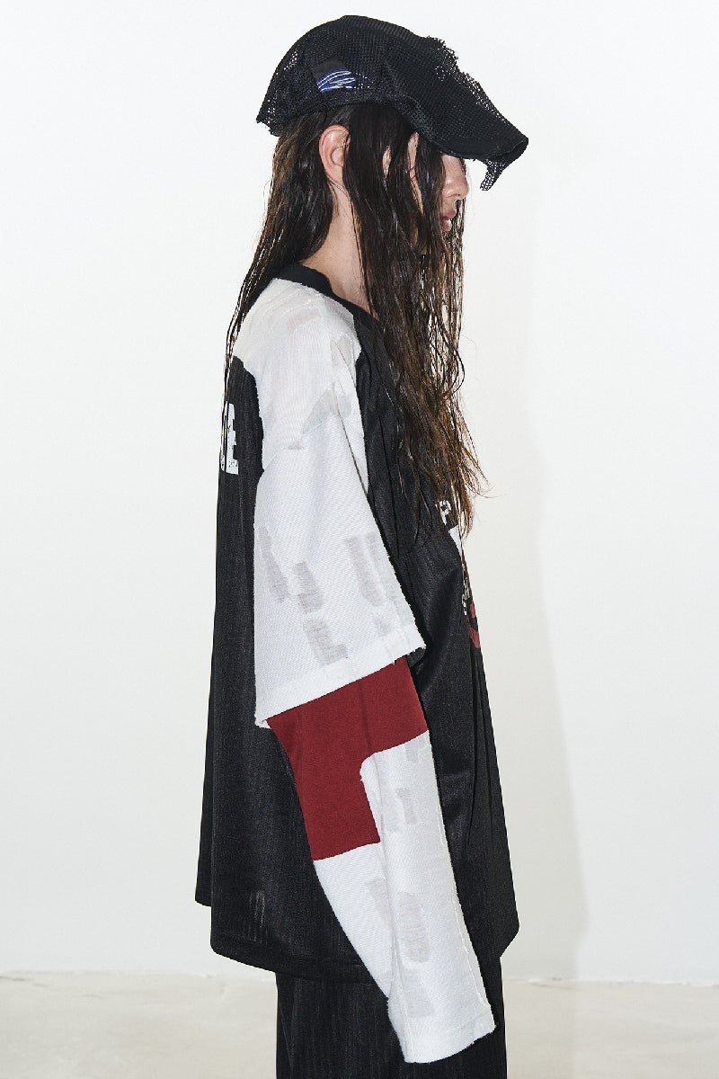 Textured Colorblock Layered Graphic Jersey