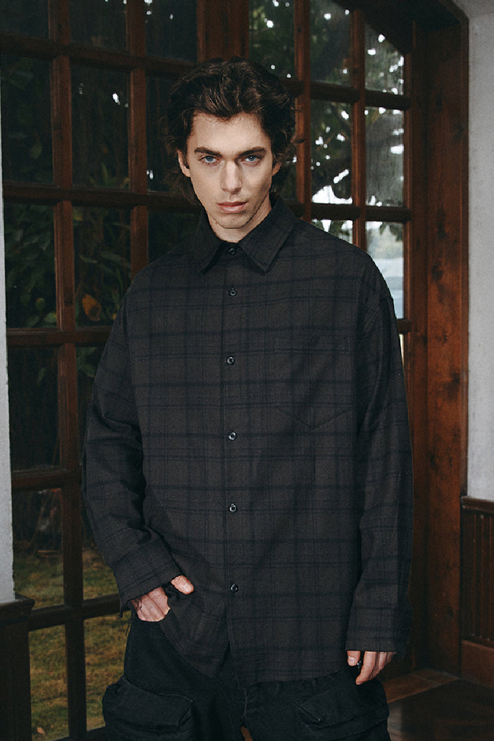 Frayed Embroidered Plaid Work Shirt