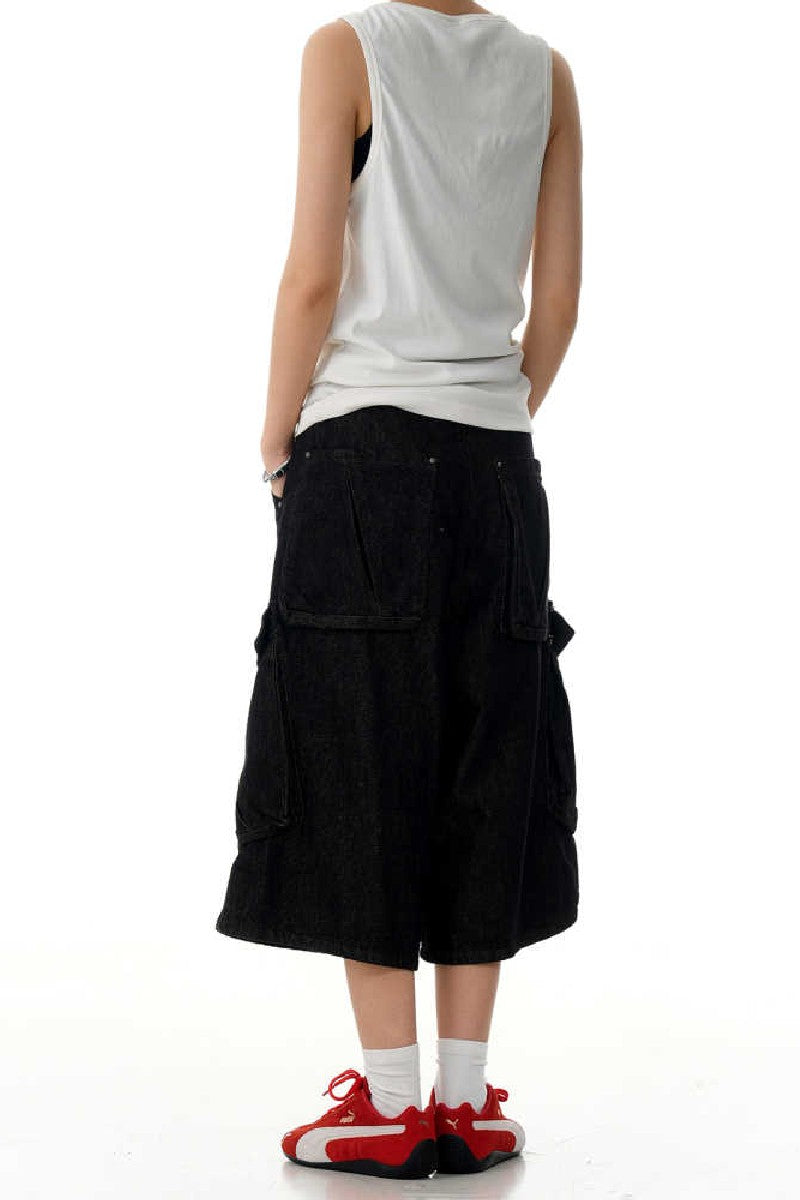 Black Cargo Cropped Jeans
