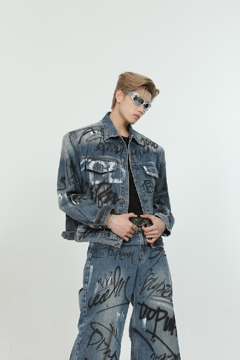 Graffiti Print Denim Jacket