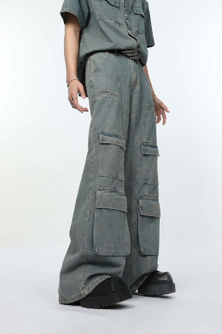 Distressed Multi-Pocket Cargo Jeans