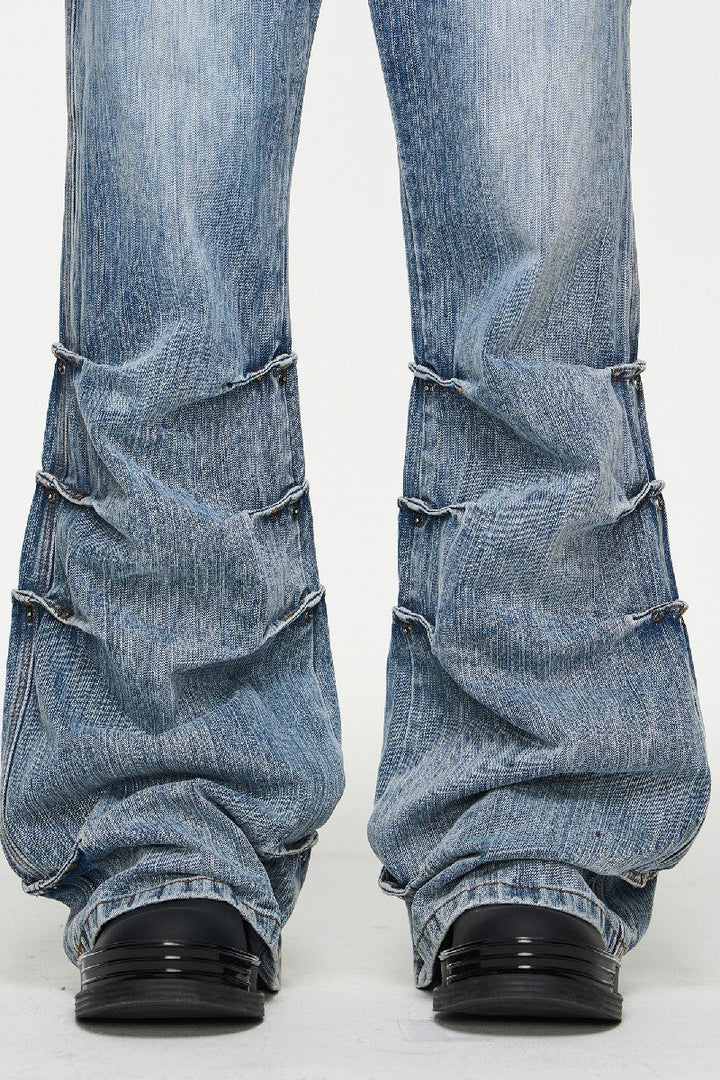 Washed Bamboo Pleat Misaligned Jeans