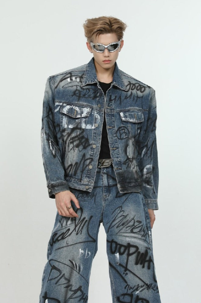 Graffiti Print Denim Jacket