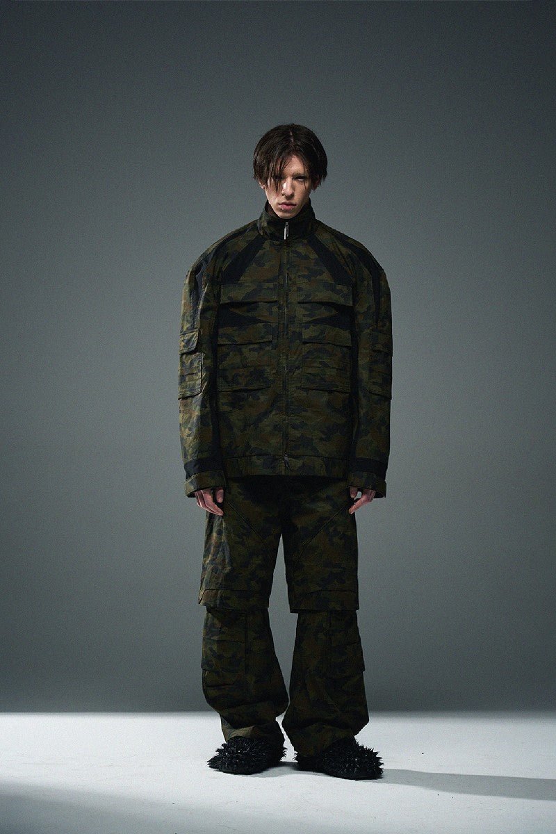 Contrast Camo Texture Cargo Jacket b