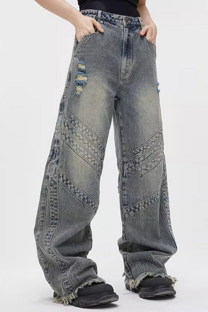 Distressed Straight Loose Jeans