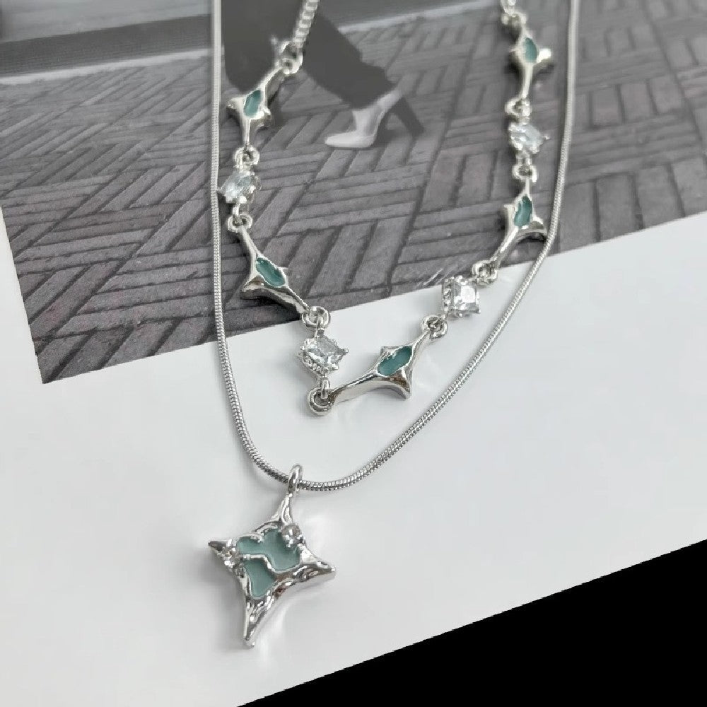 Double Chain Blue Star Necklace