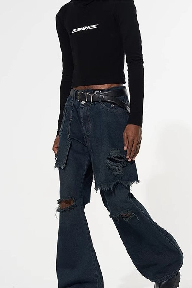 Two-Piece Distressed Flared Jeans