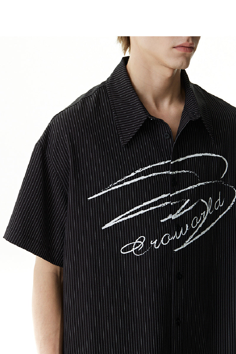 Striped Hand-Drawn Logo Print Shirt