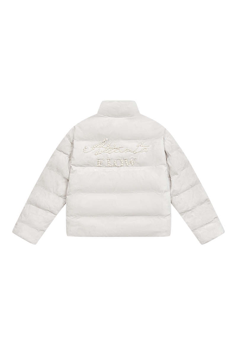 Basic Pearl Embroidered Suede Puffer Jacket