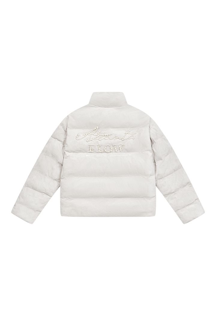 Basic Pearl Embroidered Suede Puffer Jacket