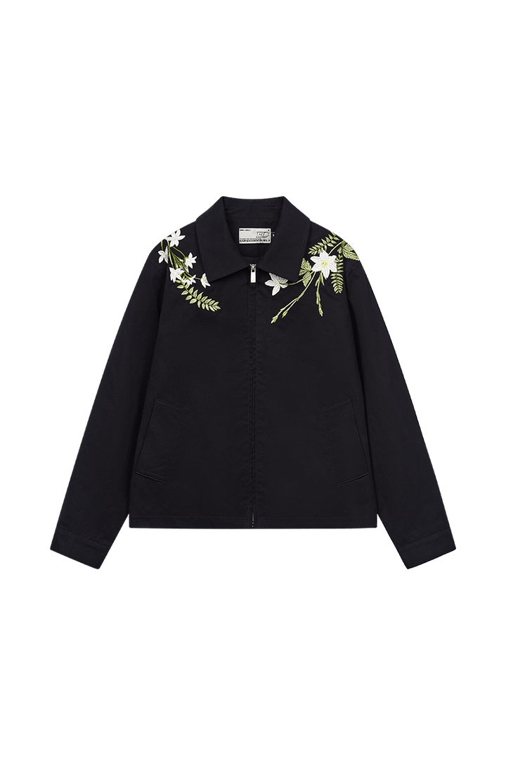 Minimalist Green Floral Embroidered Blazer Jacket