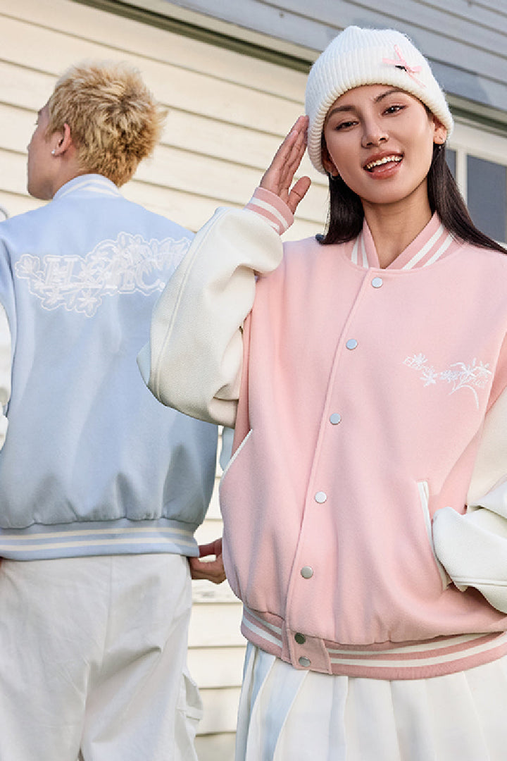 White Lace Floral Embroidered Baseball Jacket