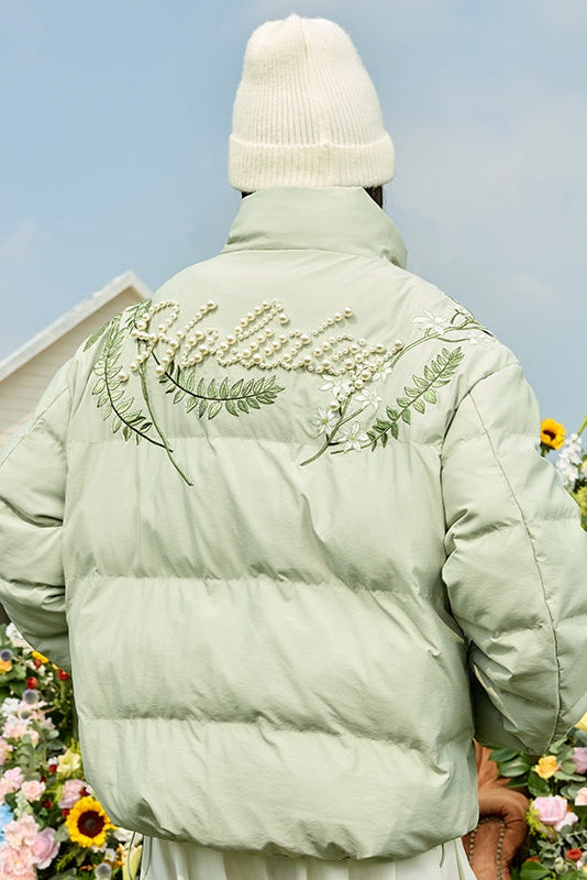 Floral Pearl Embroidery Down Jacket