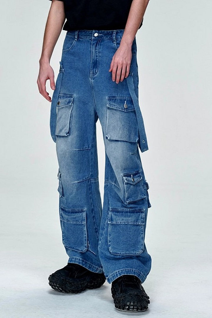 Oversized Multi-Pocket Straight Jeans