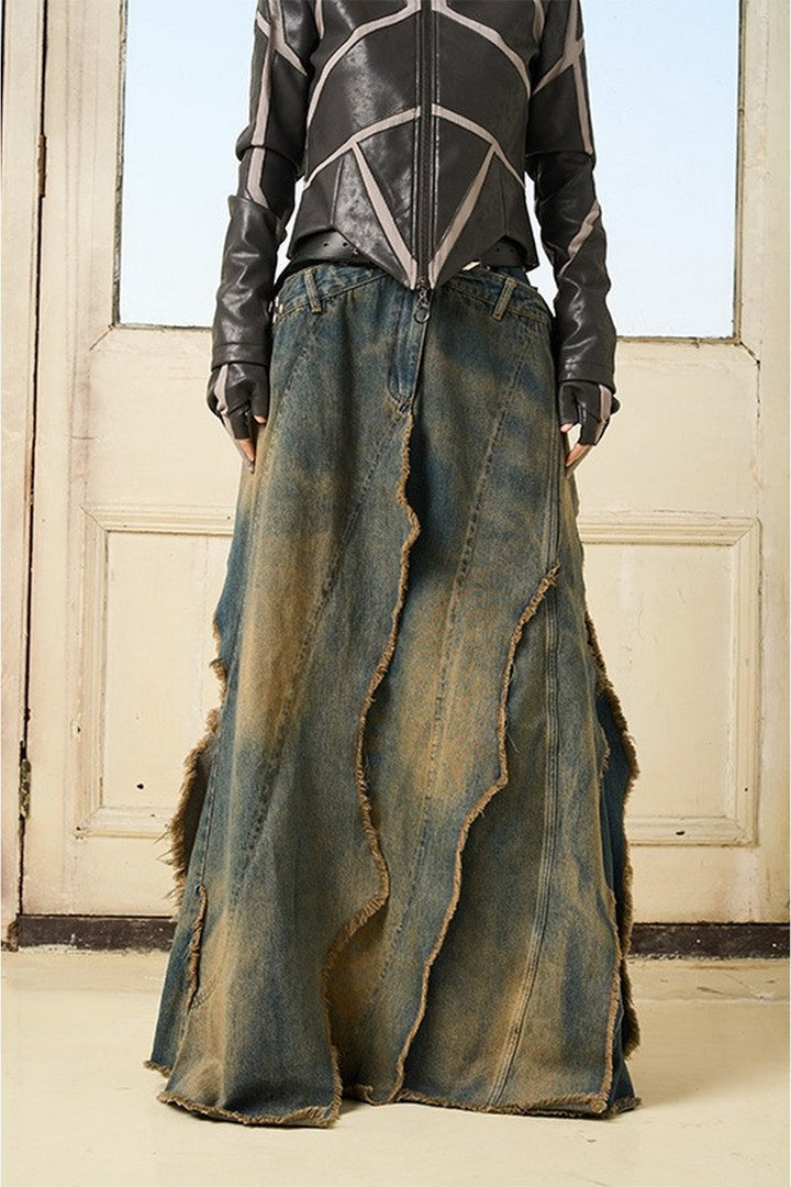 Irregular Interlaced Washed Jeans Skirt