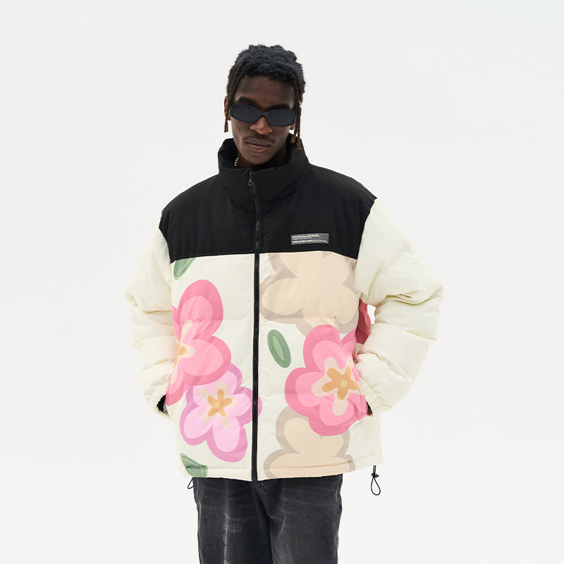 Handpainted Cartoon Flowers Down Jacket