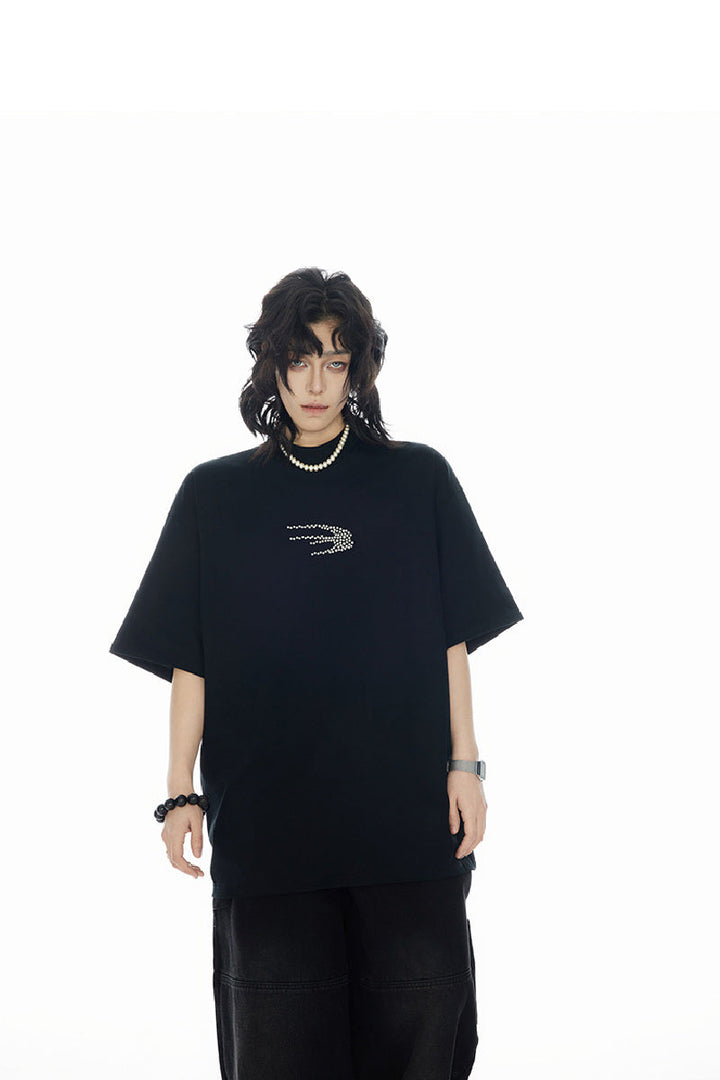 Beaded Pearl Logo Oversized Tee