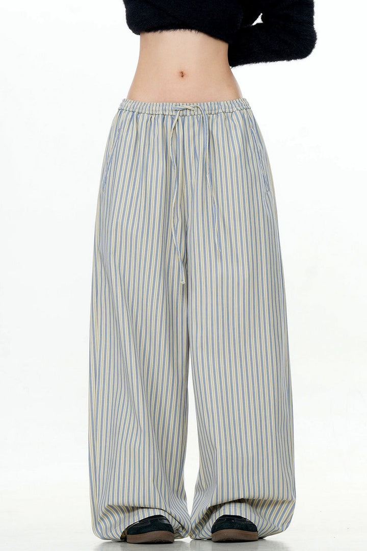 Light Striped Wide-Leg Trousers