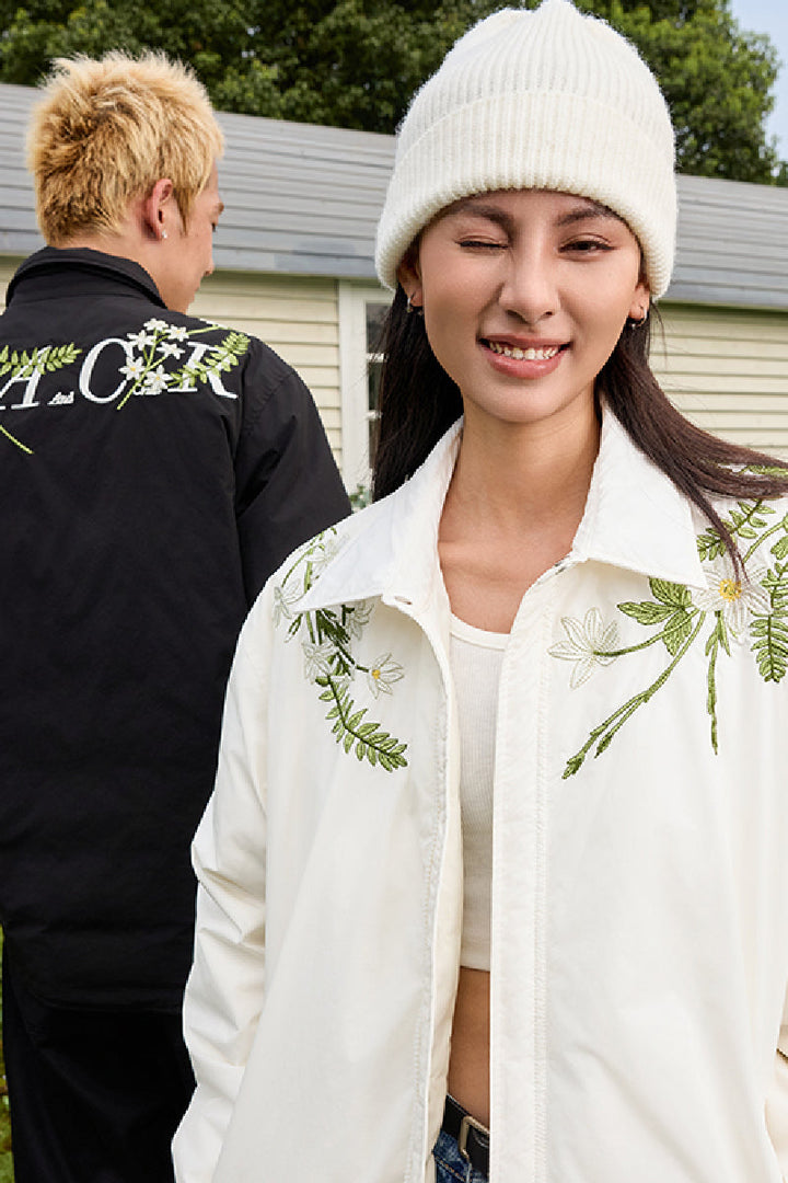 Minimalist Floral Embroidered Down Shirt