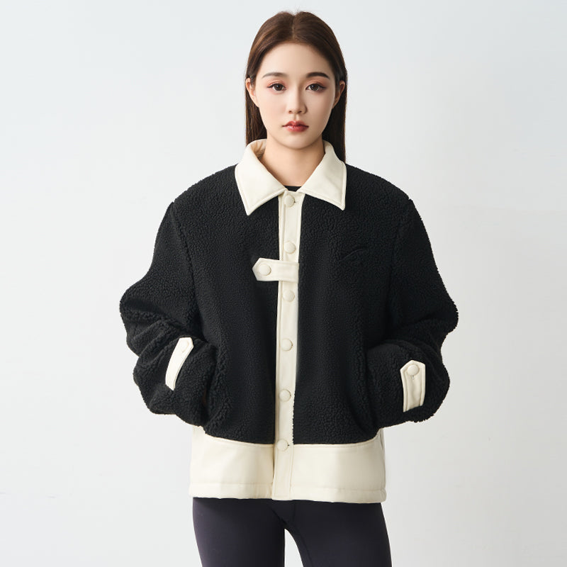 PU Leather Stitched Sherpa Jacket