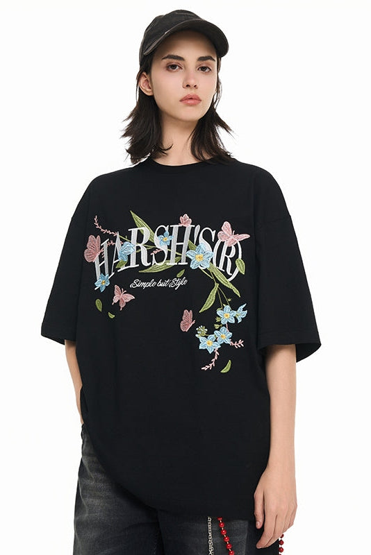 Floral Butterflies Embroidered Tee