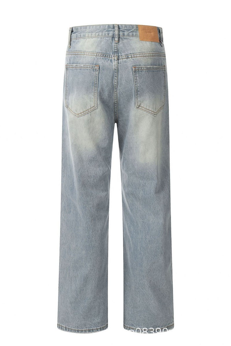 Washed Ice Blue Straight Jeans