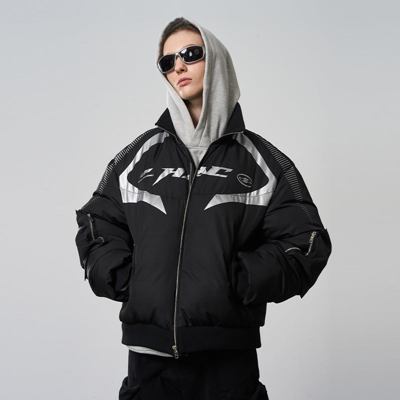 Multi Pocket Silver Logo Motor Down Jacket