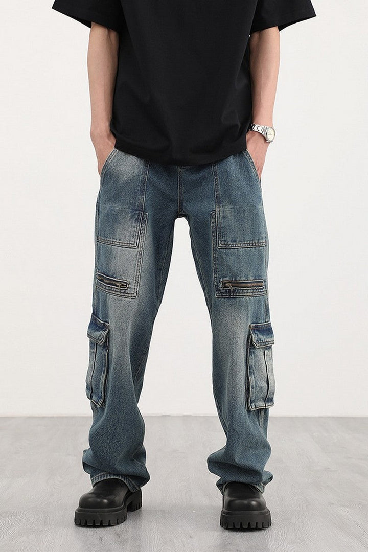 Retro Multi Pocket Loose Jeans