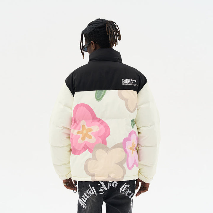 Handpainted Cartoon Flowers Down Jacket