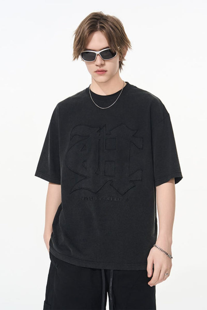 3D Gothic Embroidery Washed Tee