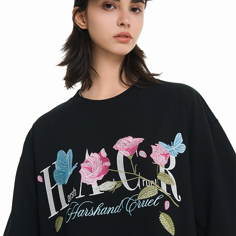 Butterfly Rose Embroidered Logo Tee