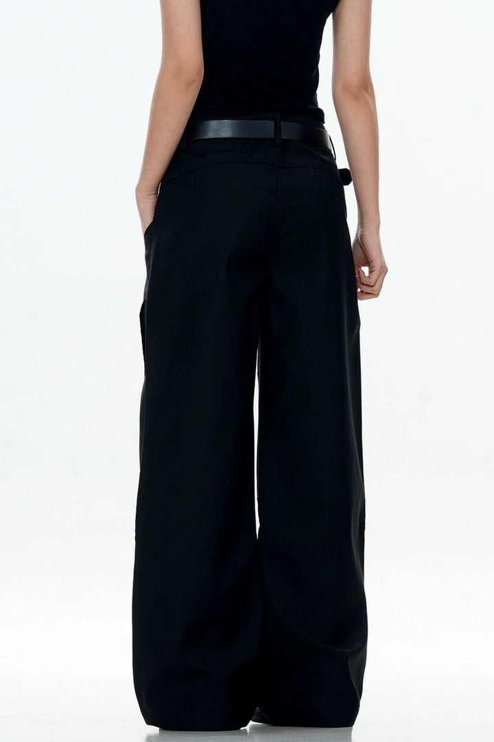 Black Draped Straight-Leg Trousers