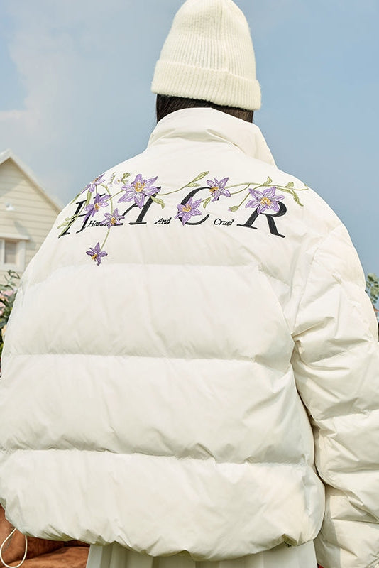 Floral Embroidery Zip HACR Down Jacket