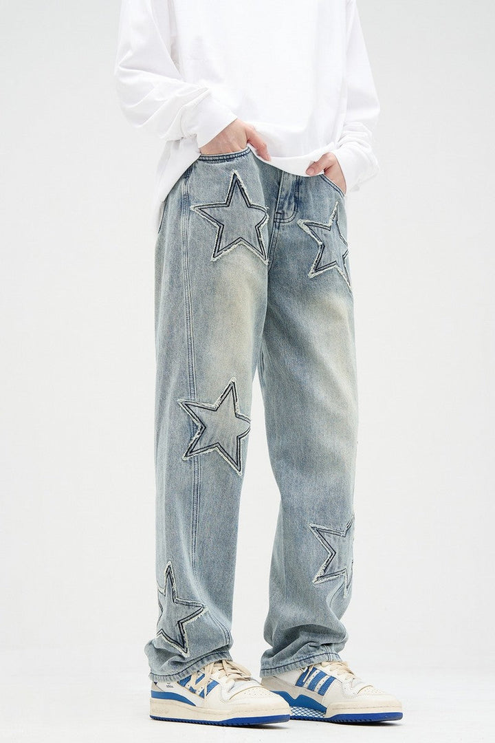 Embroidered Stars Patches Jeans