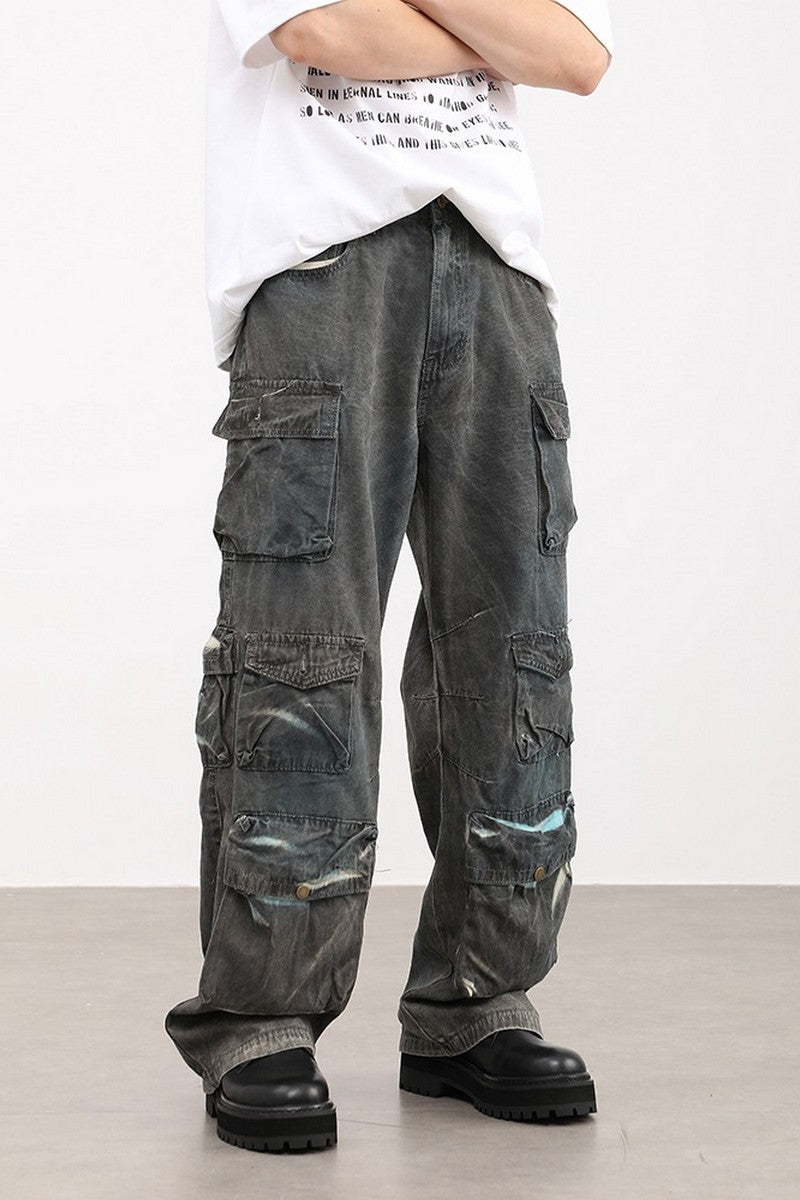 Washed Multi Pocket Loose Jeans