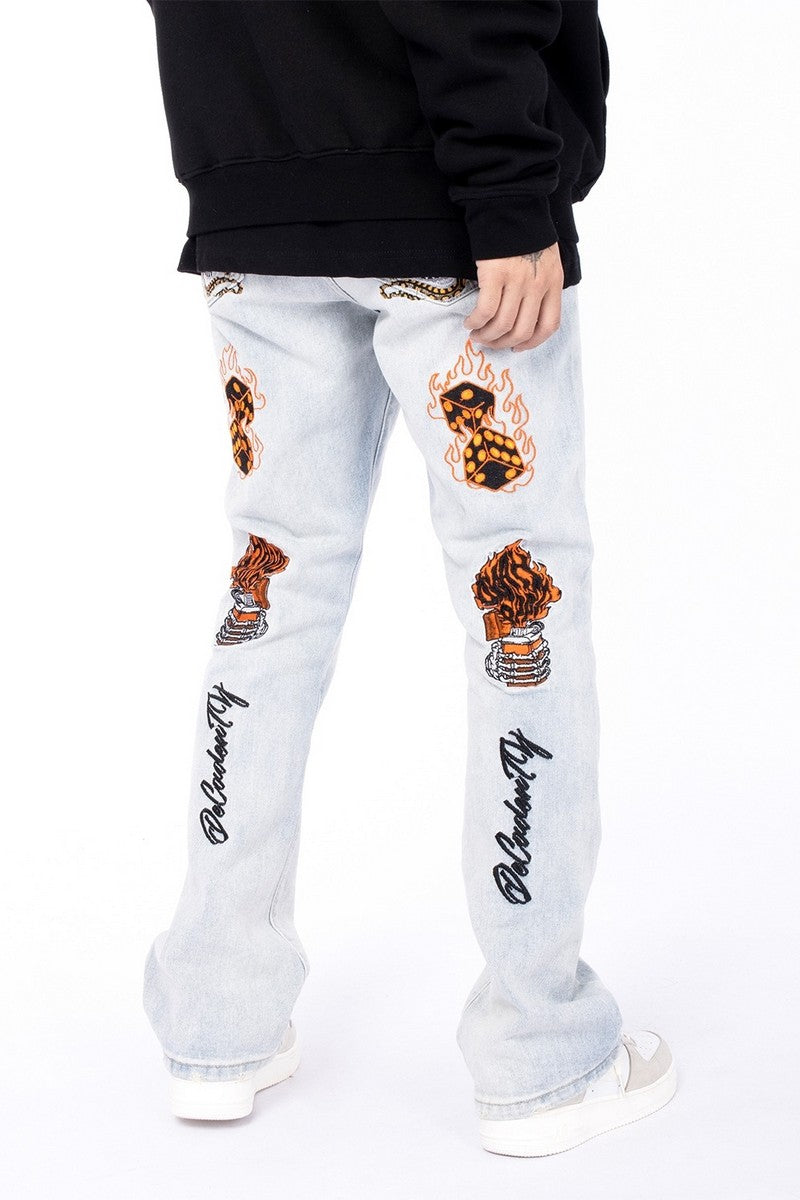 Flame Embroidered Jeans