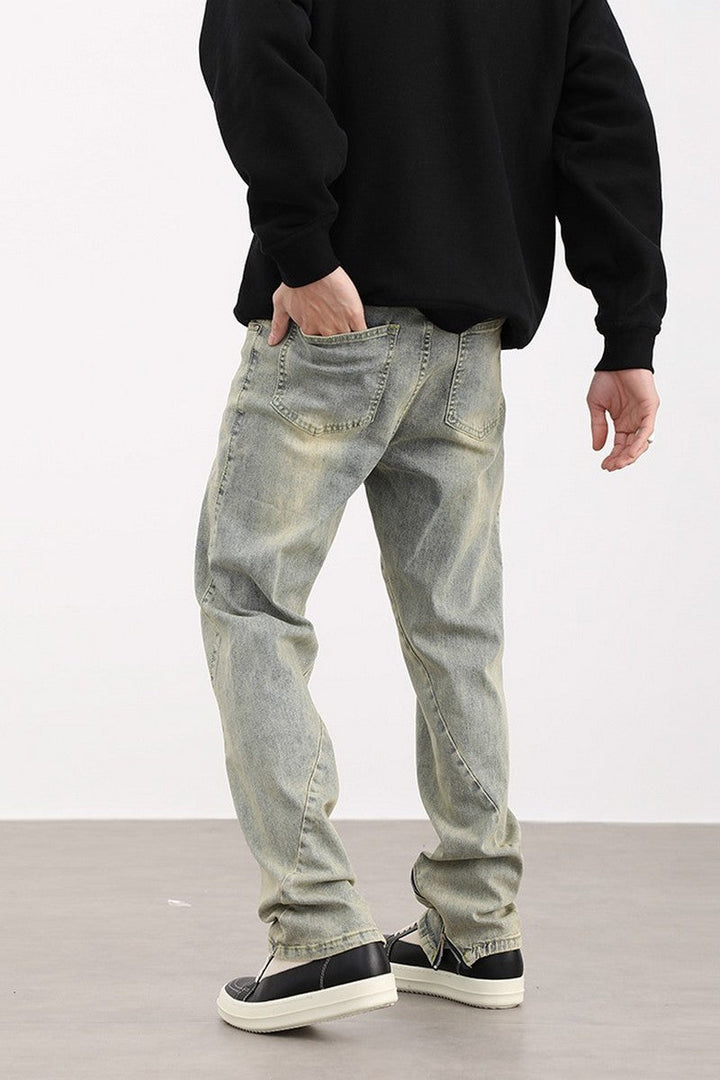 Zip Washed Loose Jeans