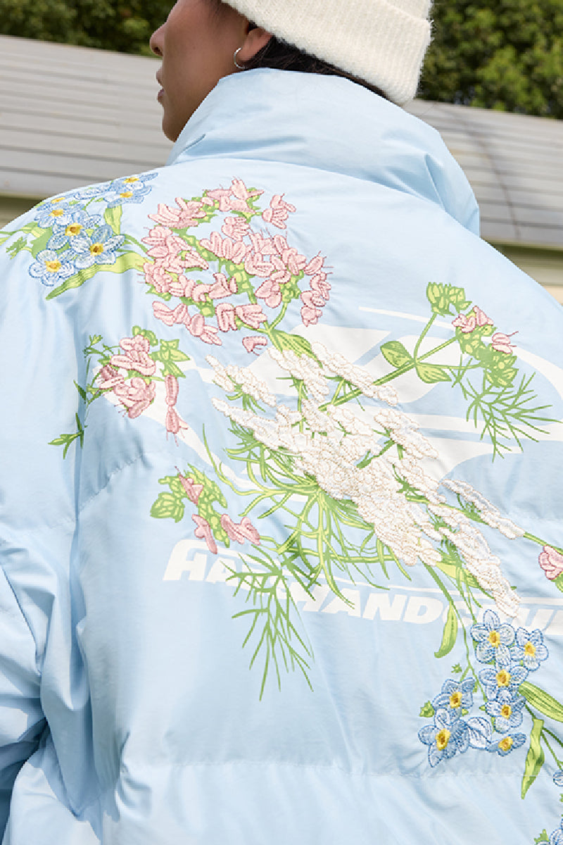 Floral Logo Embroidered Puffer Jacket