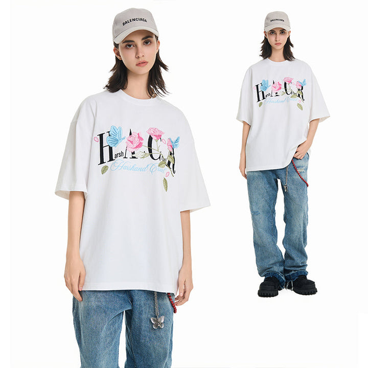 Butterfly Rose Embroidered Logo Tee