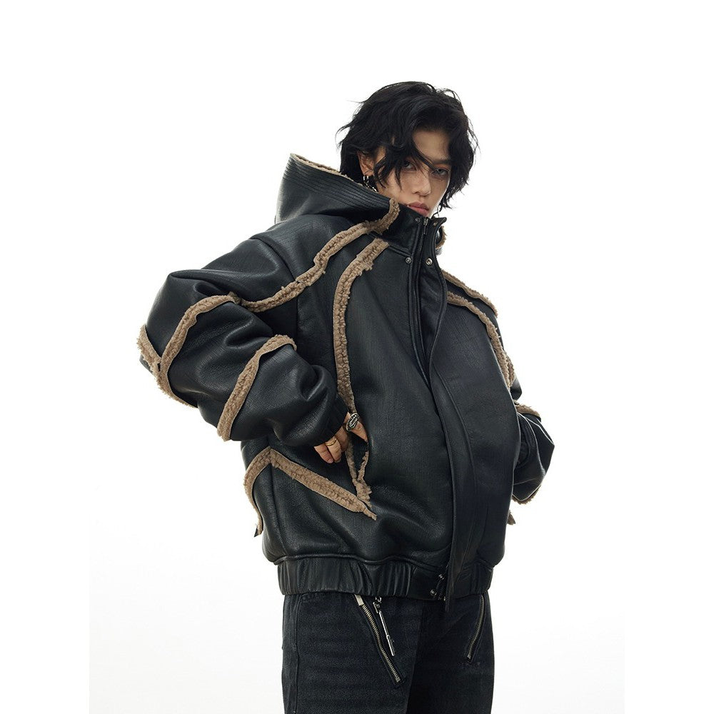 Stitched Fleece Leather Jacket