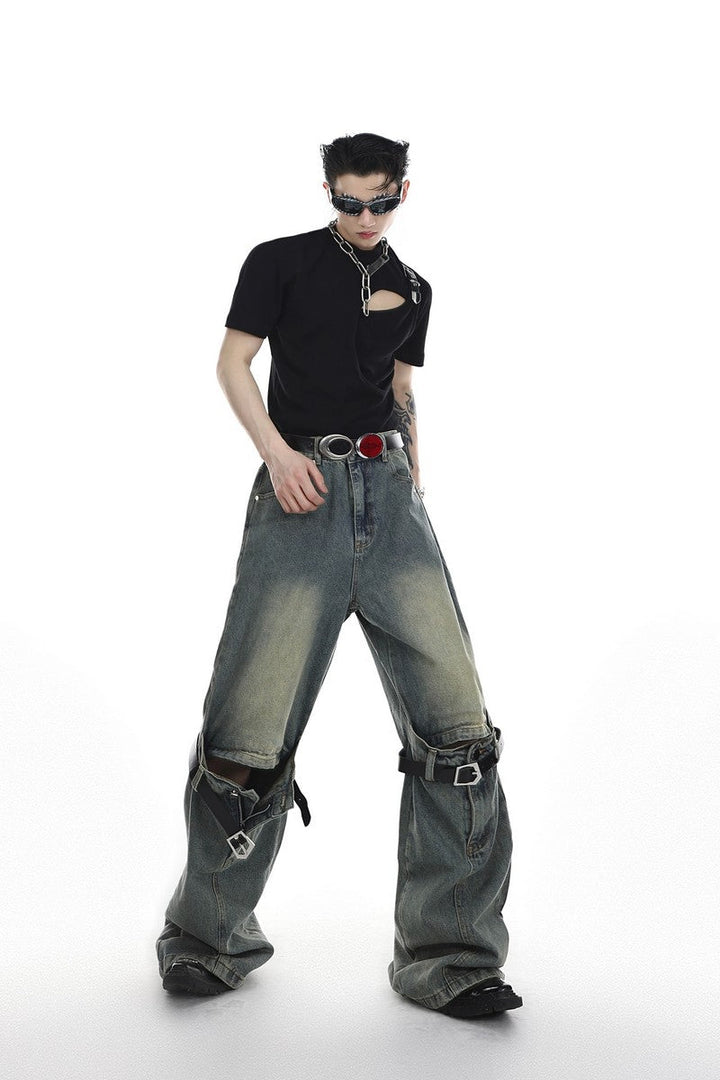 Double Belt Straight Jeans