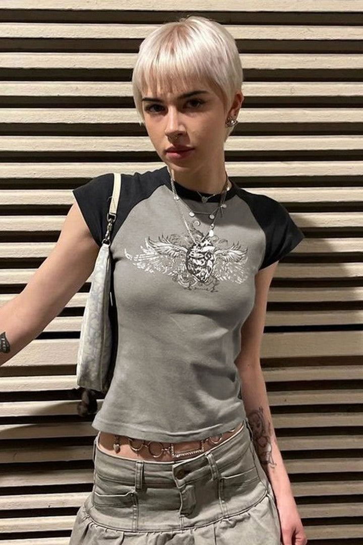 Grey Tattoo Crop Top