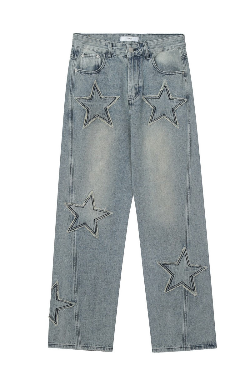 Embroidered Stars Patches Jeans