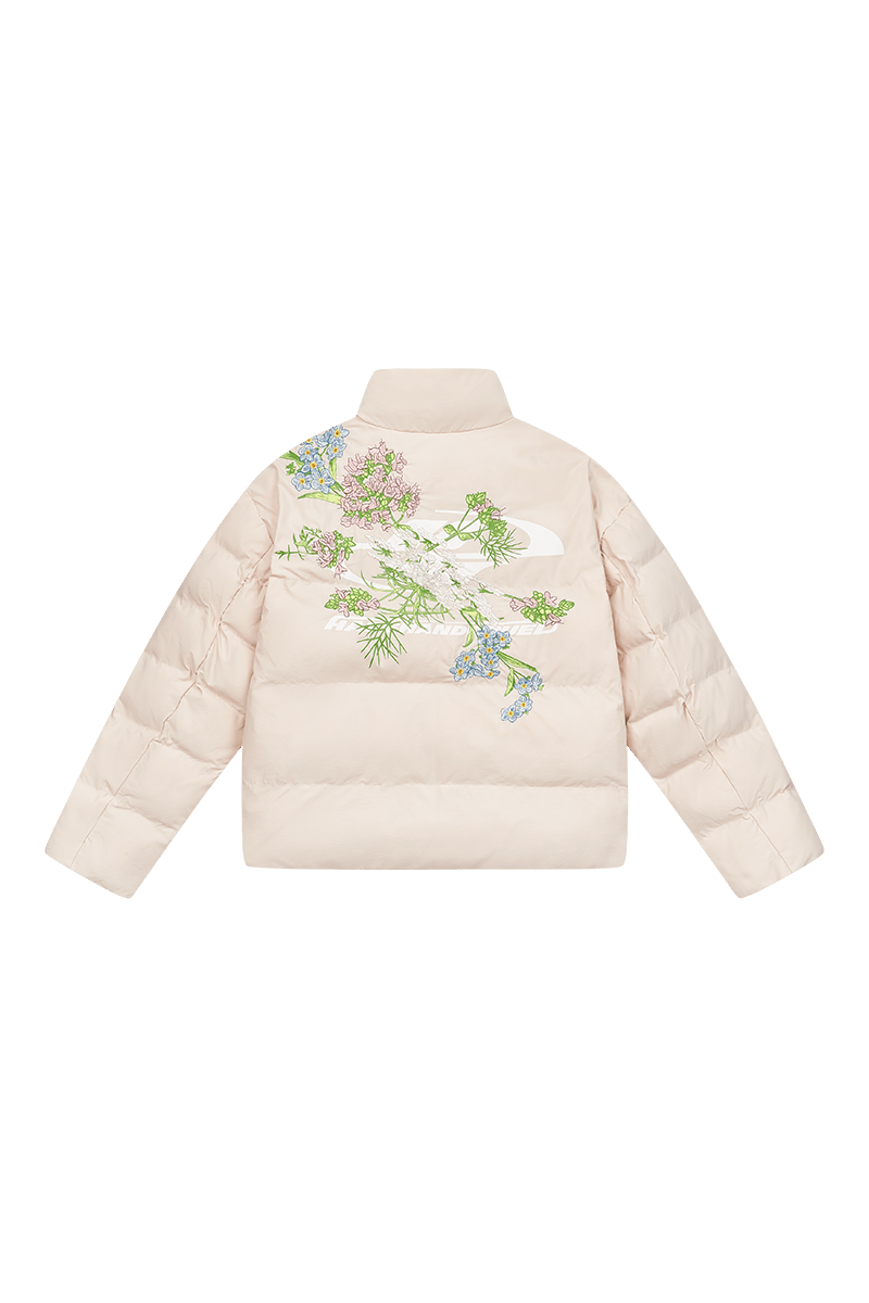 Floral Logo Embroidered Puffer Jacket