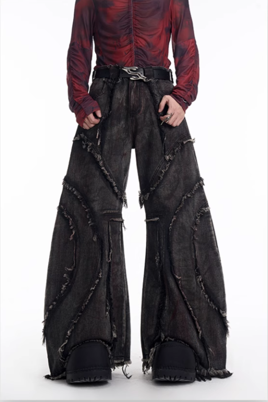 Heavyweight Distressed Frayed Patchwork Denim