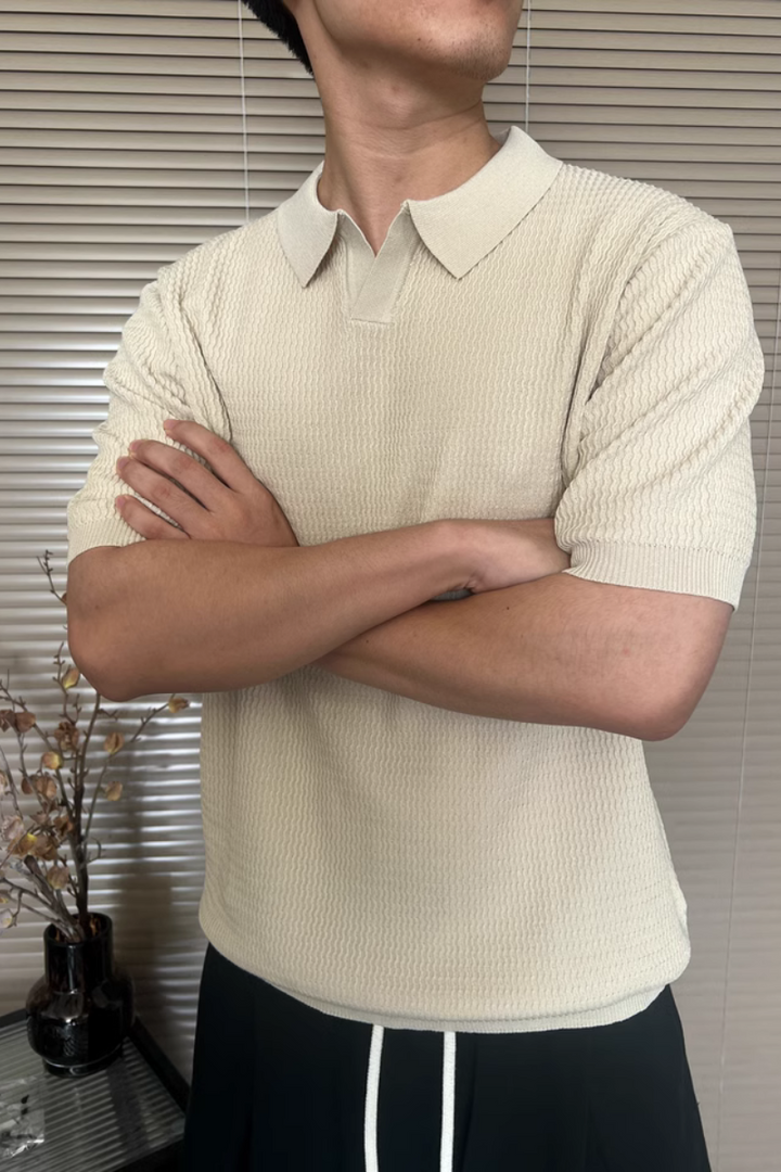 Textured Silk Knit Polo