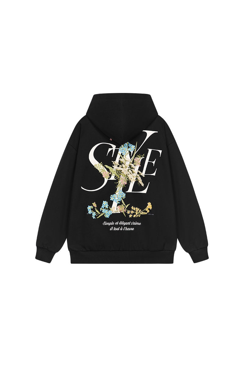 Floral Embroidery Style Zip Up Hoodie