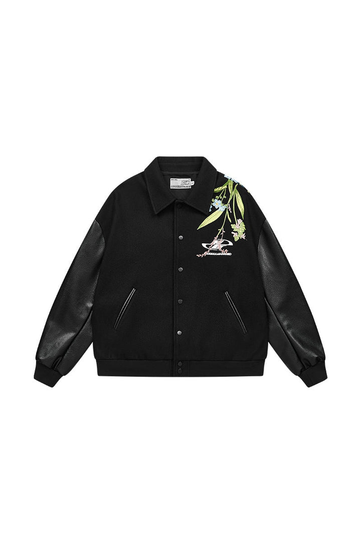 Floral Embroidery Logo Varsity Jacket