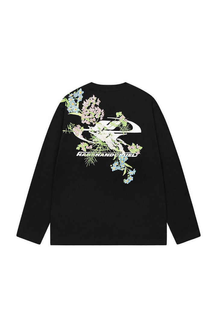 Floral Embroidered Logo L/S Tee